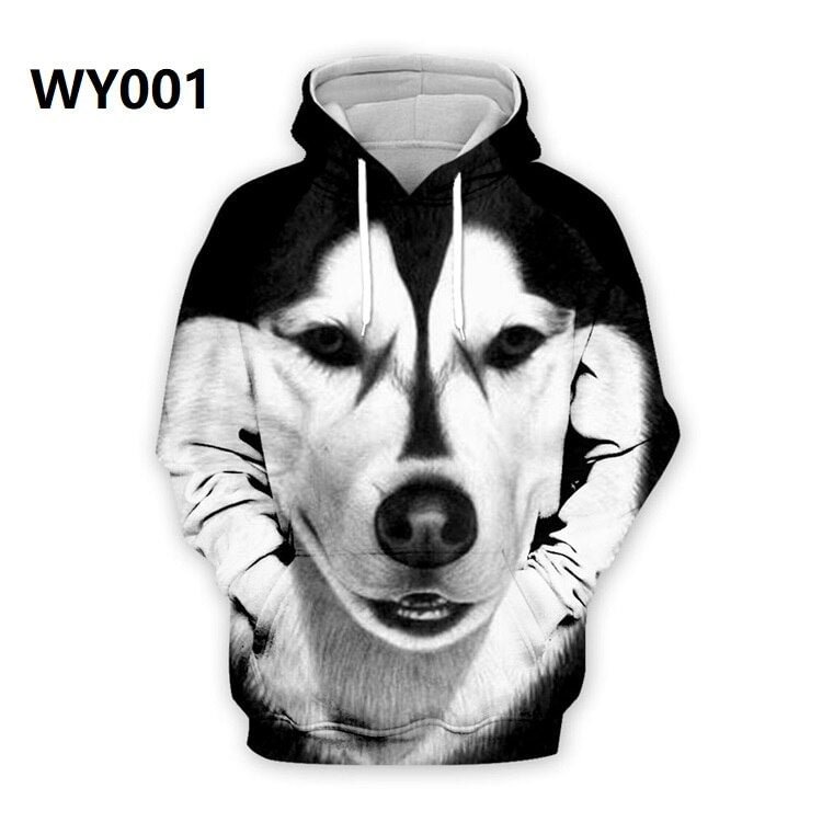 Spring Autumn Mens Hoodies with Cap 3D Digital Dog Pet Print Long Full Sleeves Casual Hip Hop Counple Women Clothes Front Pocket