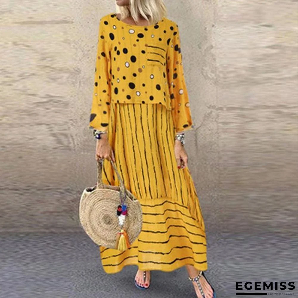 Polka Dot Plus Size Loose Fake Two-piece Cotton And Linen Dress | EGEMISS