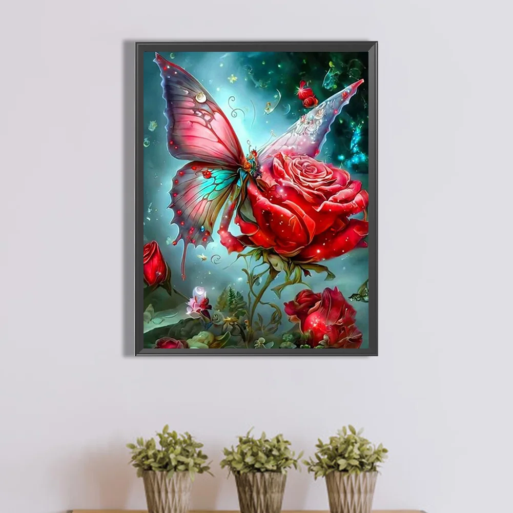 Partial AB Diamond Painting - Full Round Drill - Butterfly Rose(Canvas|45*55cm)