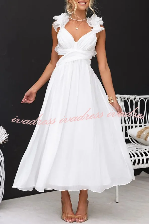 Luxe Lady Floral Ruffle Detail Back Lace-up Elastic Waist Maxi Dress