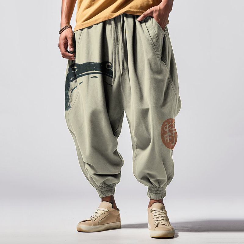 menweary Men's Unhappy Frog Japanese Art Print Drawstring Sweatpants