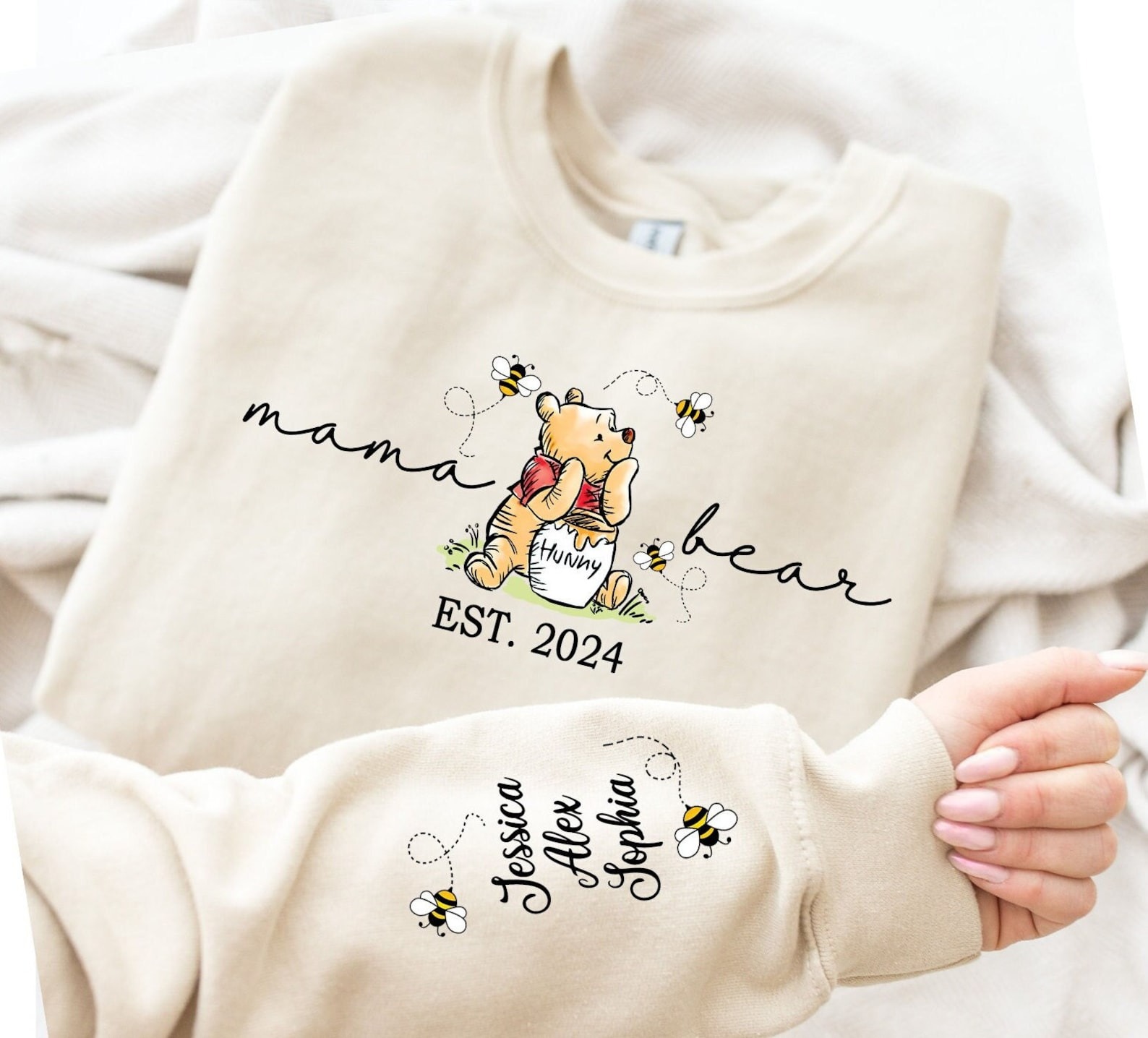 Loveyoufancy Custom mama sweatshirt with her kids name printed on sleeve