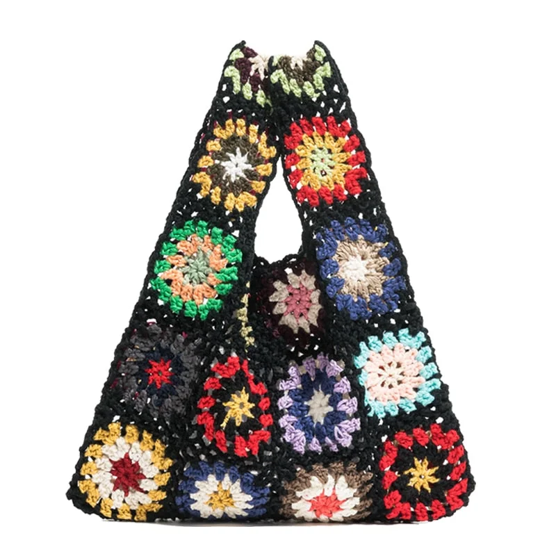 MABULA Vintage Market Fish bag in Black Crochet Cotton Tote Bags for Women Summer Beach Handbag Elegant knitted Phone Purses