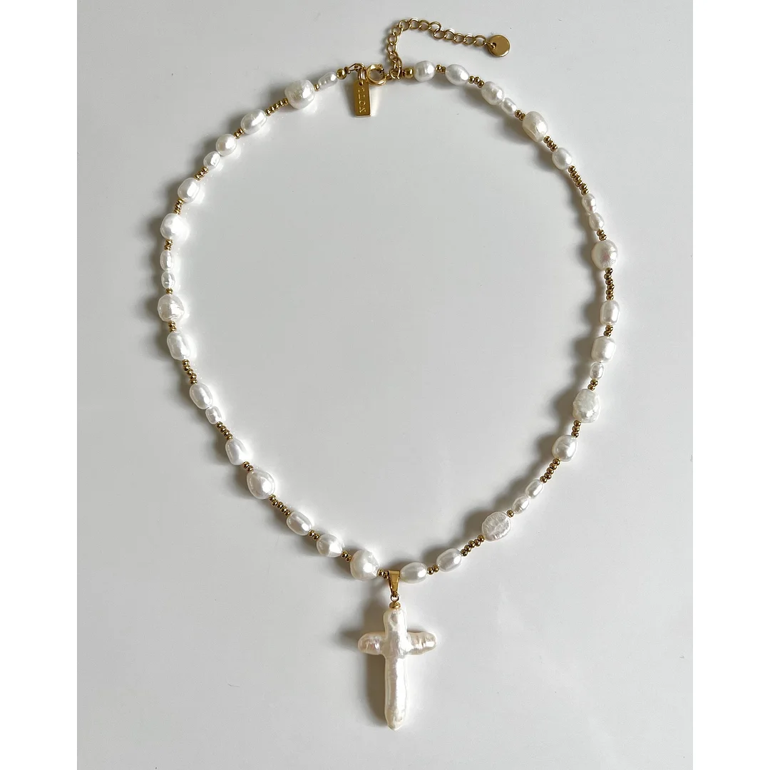Women's Pearl Cross Shell Pendant Necklace