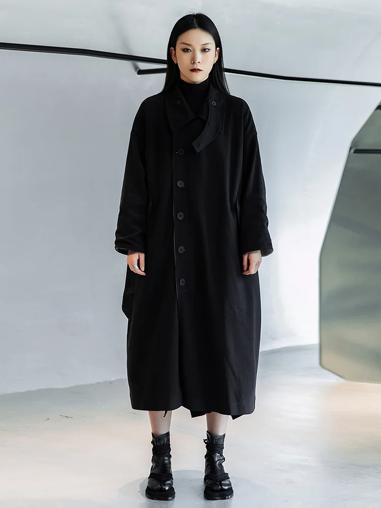 Simple Black Contrast Color Double-Faced Fleece Outwear