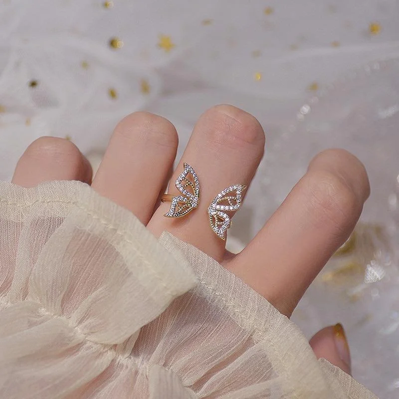 Glistening Zircon Adorned Butterfly Rings