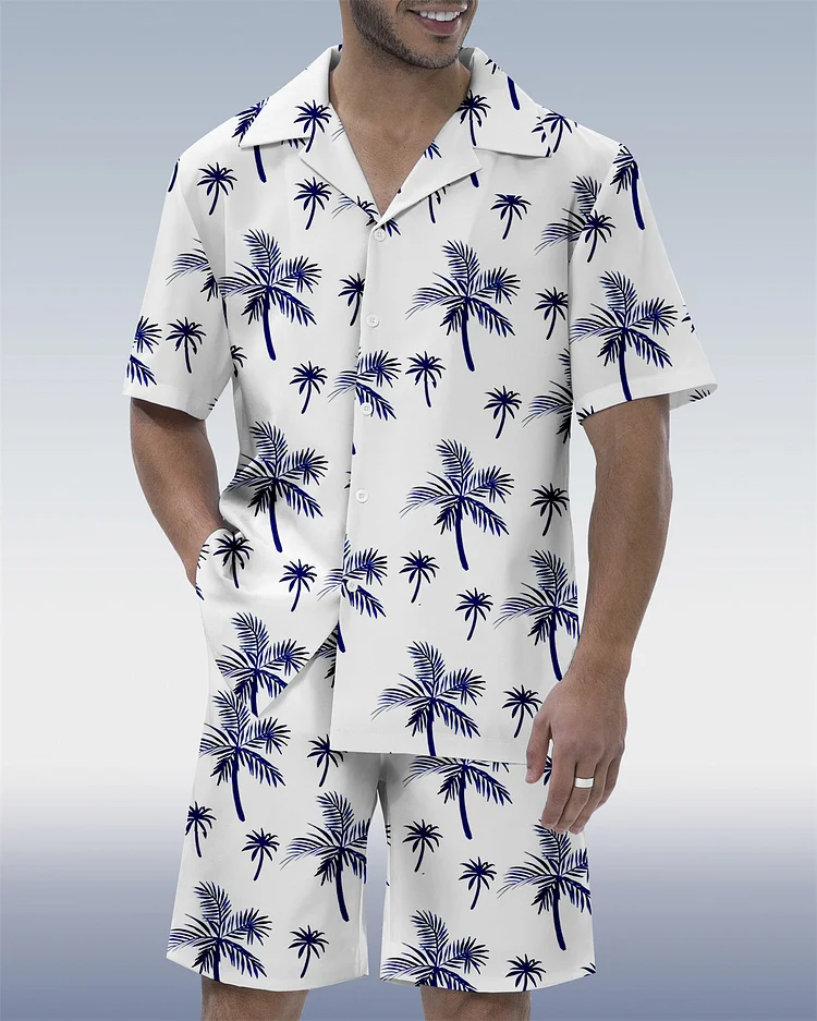 Men's Casual Vacation Hawaiian Cuban Collar Short Sleeve Shirt Set
