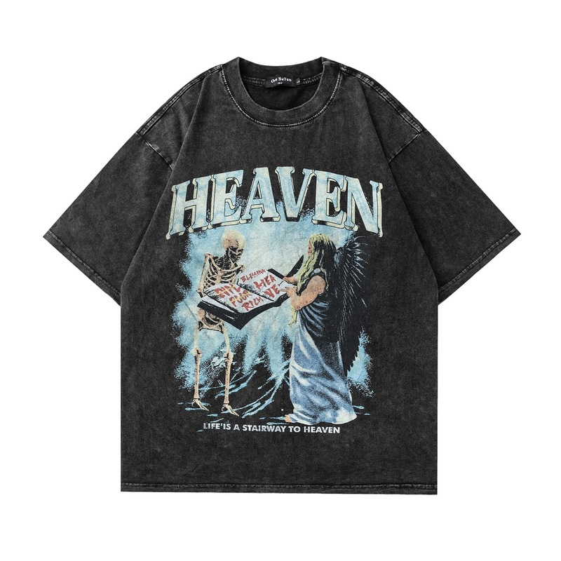 Loveciss®/ High Street Skull Print Round Neck T-Shirt Hip Hop Street Retro Short Sleeve