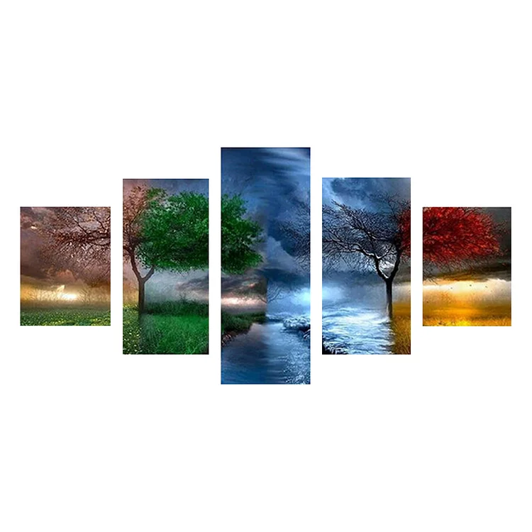 Four Seasons Tree Five-Panel Painting 90*45CM (Canvas) Full Round Drill Diamond Painting gbfke