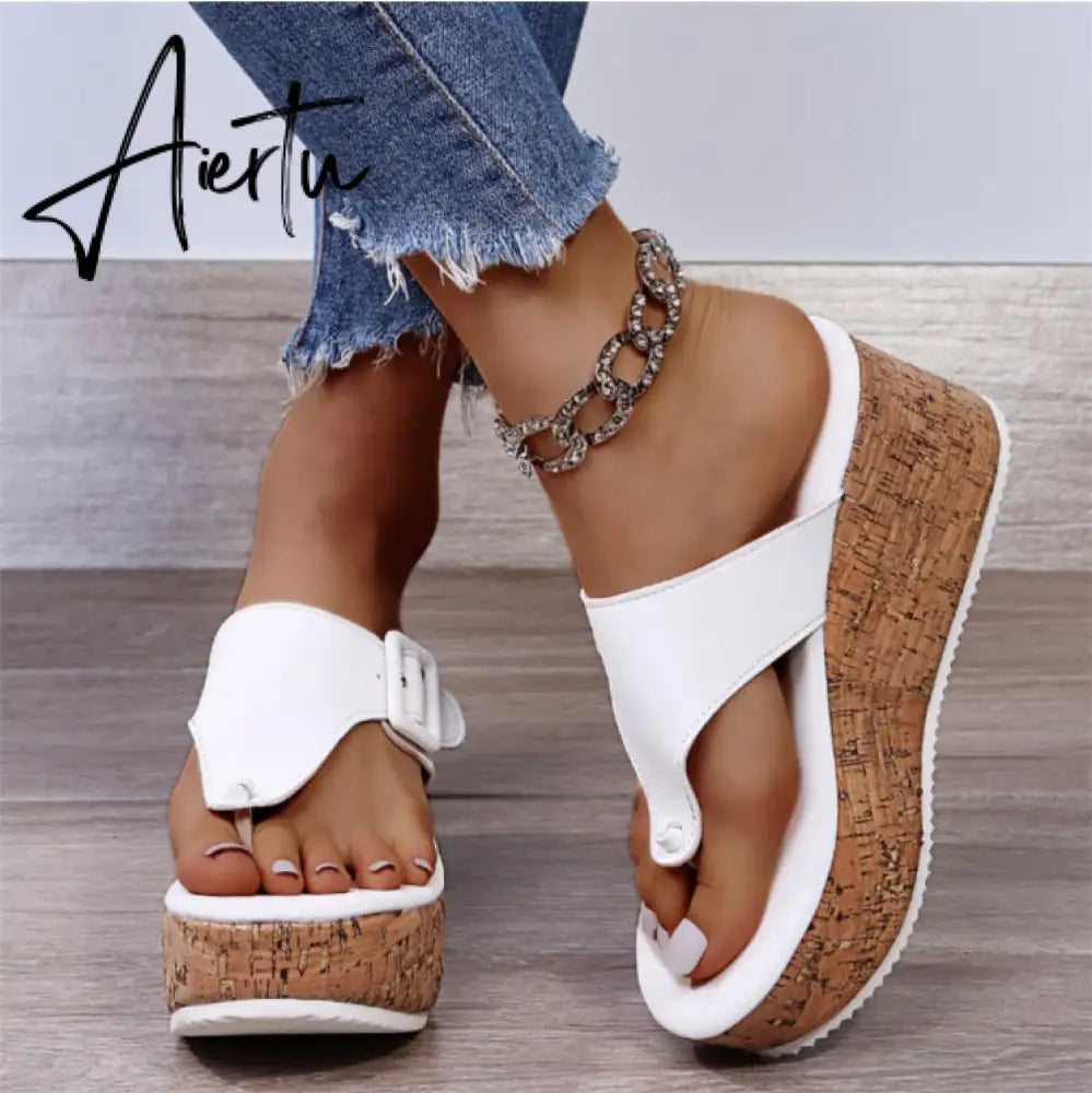 Women Summer Flip Flops Shoes Female Wedge Platform Sandal  Ladies 7.5cm Thick Bottom Casual Slippers Shoe Black Pink Aiertu