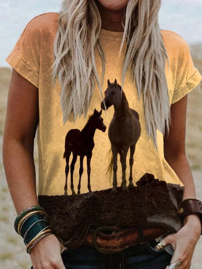 Sunset Horse Print Short Sleeve T-Shirt