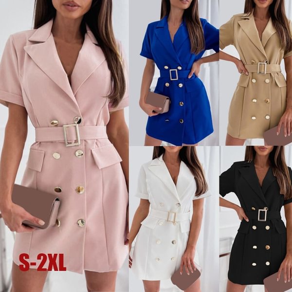 New Women Summer Double-breasted Suit Dress Fashion Dress Office Formal Wear - Life is Beautiful for You - SheChoic