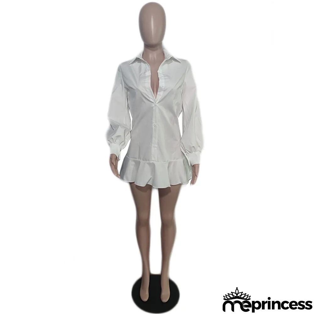 Women Fall Button Solid Long Sleeve Shirt Dress