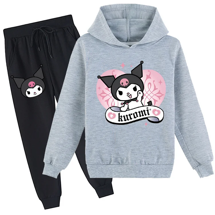 Mayoulove Kuromi Zipper Jacket Trousers Set - Cute Cartoon Print Clothing for Kids - Ideal for Fans of Sanrio's Anti-Hello Kitty Character - Unisex, Comfortable and Stylish Outfit for Toddlers and Young Children-Mayoulove