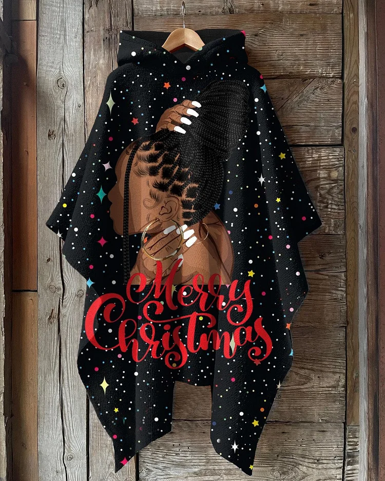 Christmas Braids Brown Women Hooded Warm Shawl Cape