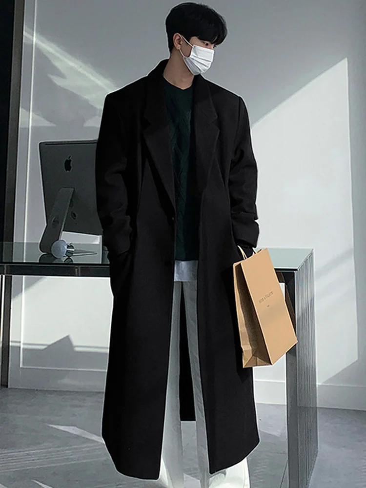 Aonga Autumn Winter Long Thick Warm Soft Fitted Woolen Coat Men Single Breasted Cool Luxury Chic Wool Blends Overcoat 2024 aonga