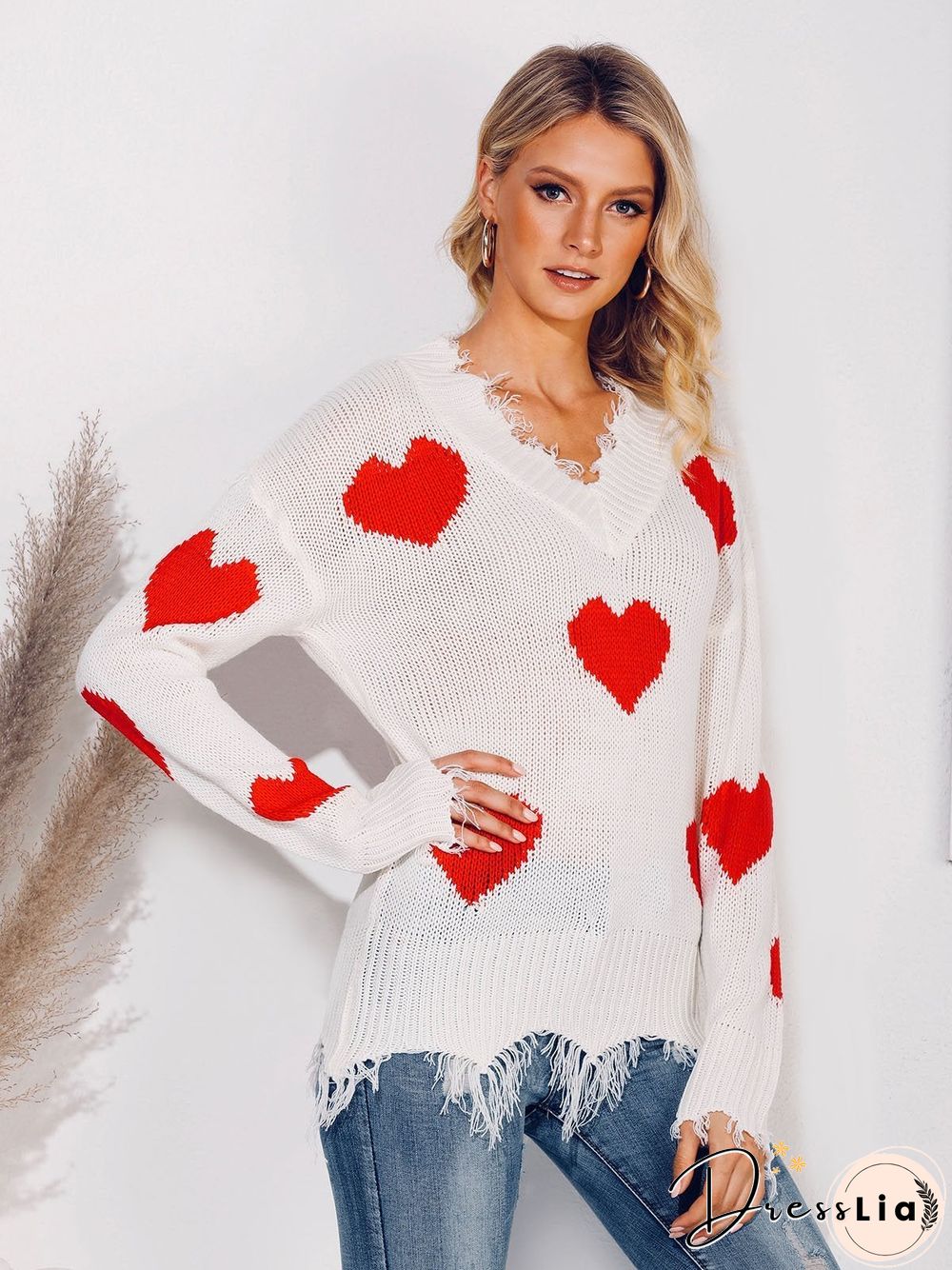 Long Sleeve Graphic V Neck Sweater