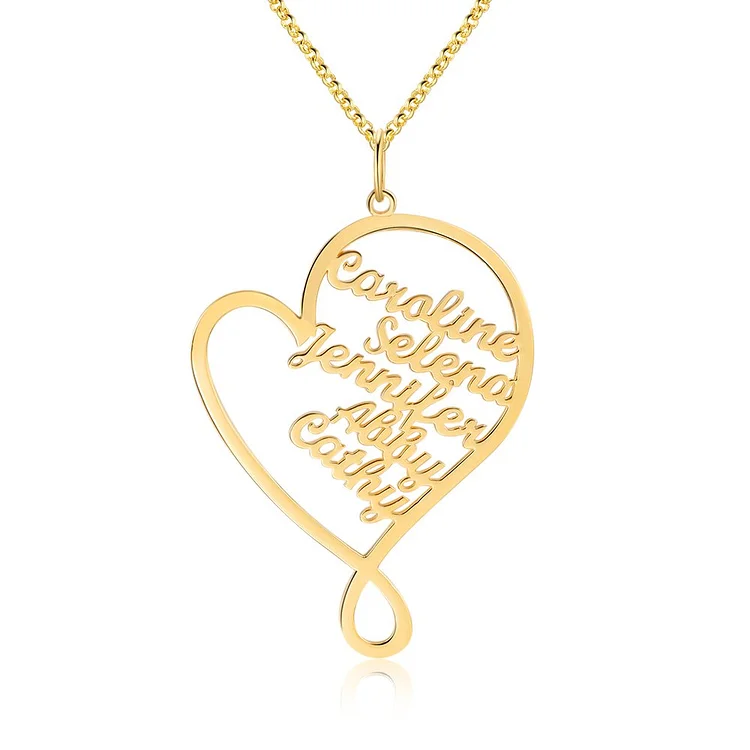 Personalized Heart Name Necklaces 5 Names