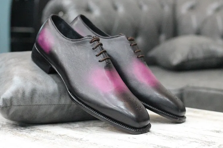 Men's Two Tone Patina Leather Oxford Dress Shoes