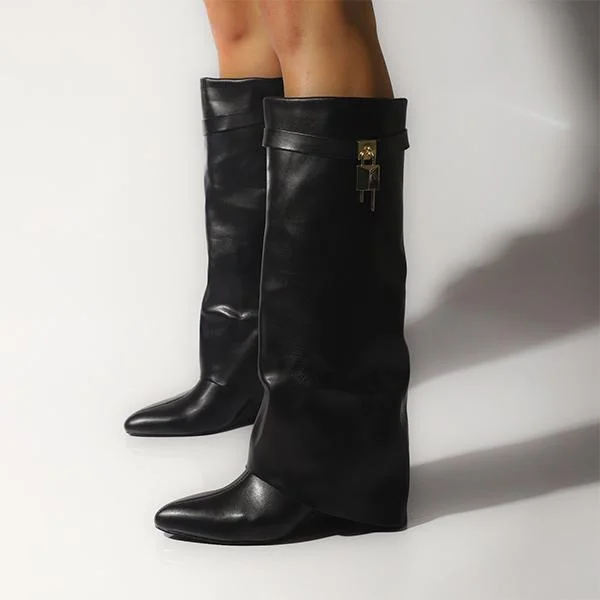 Comfy Leather Hidden Wedge Heel Roman Boots
