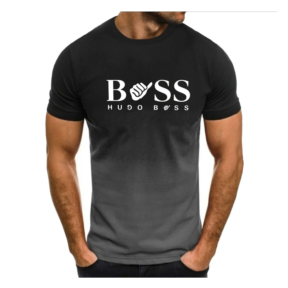 Aonga  Boss Printed T Shirt For Men Loose Short Sleeve Fashion O-neck Tops Gradient Series Teenagers Casual Harajuku Oversized T-shirts