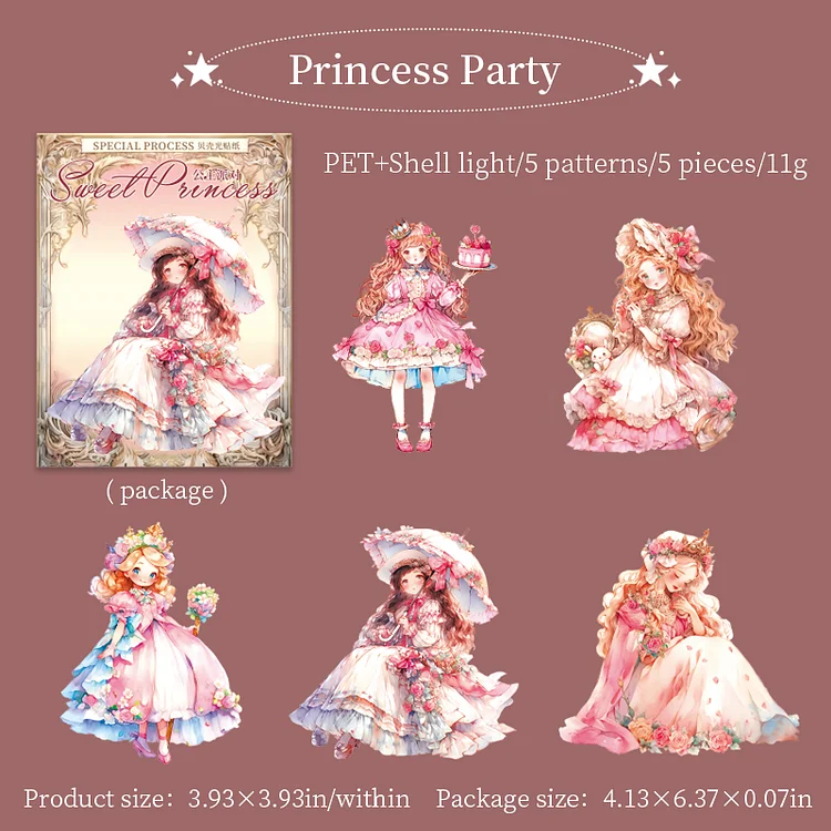 Journalsay 5 Sheets Sweet Princess Series Kawaii Girl Character PET Sticker