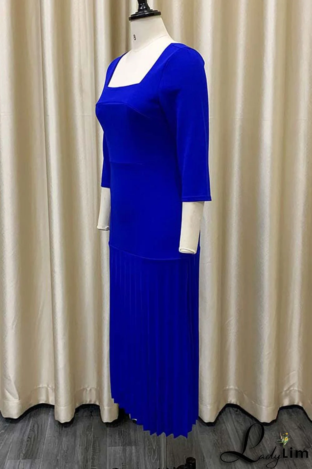 Purple Elegant Solid Patchwork Fold Square Collar Straight Dresses