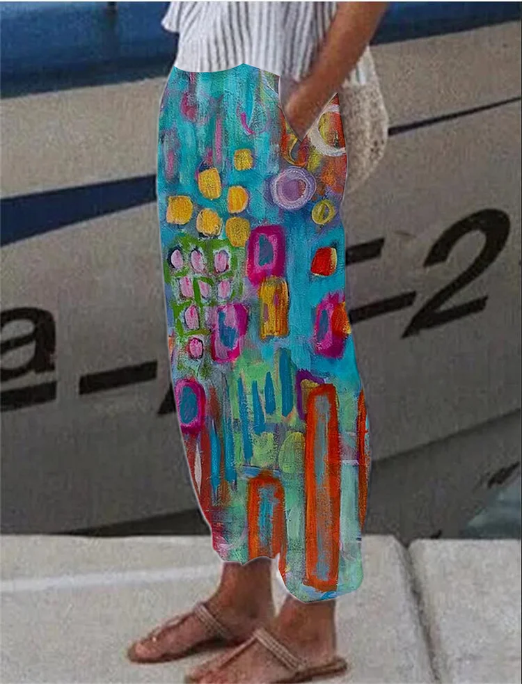 Women's Retro Colorful Geometric Print Casual Pants