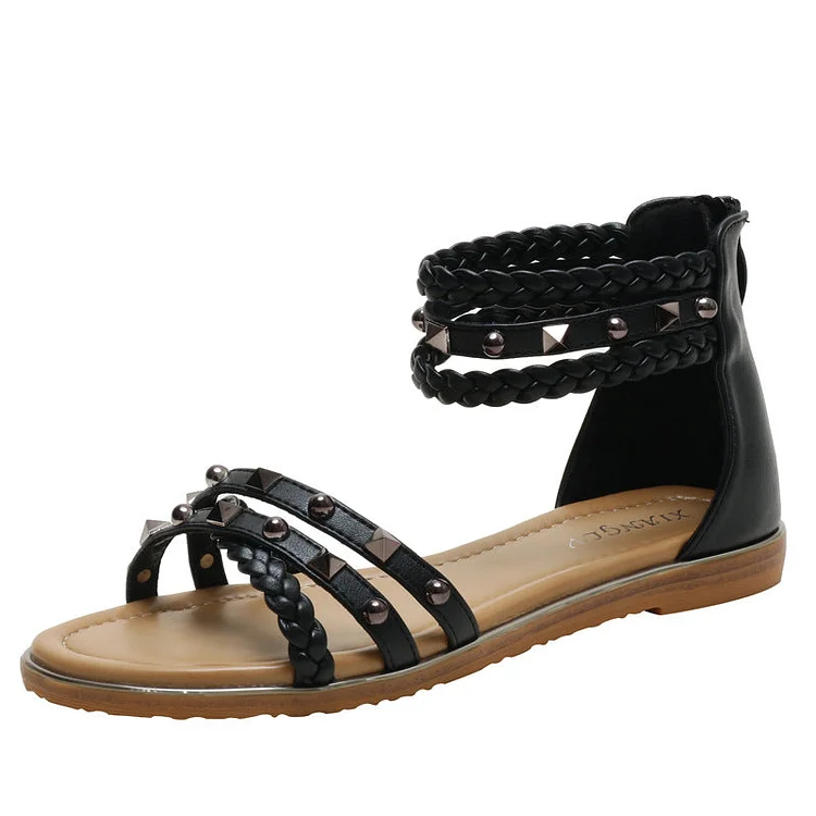 Rubber Flats Weave Rivet Casual Sandals Radinnoo.com