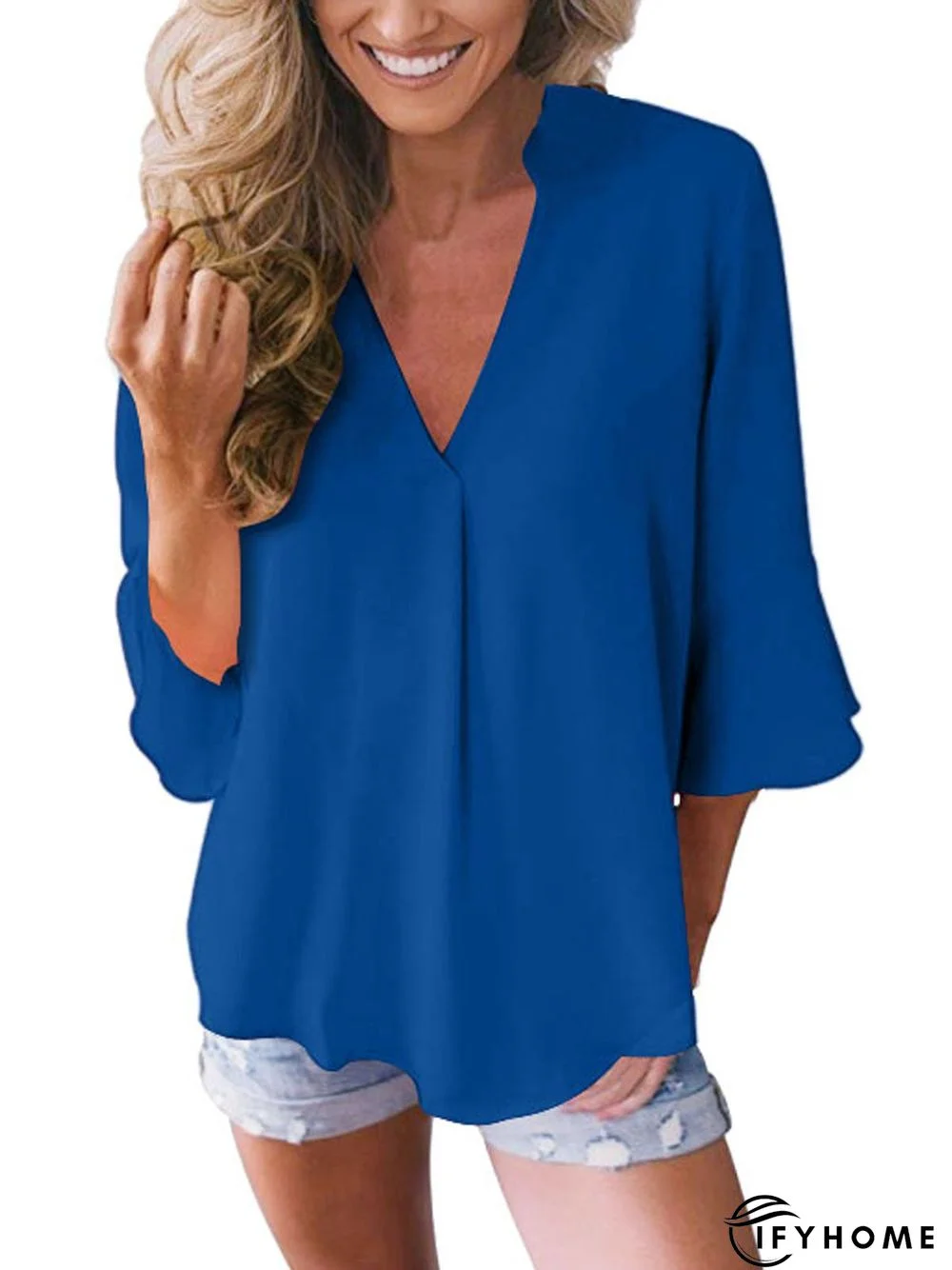 Women 3/4 Sleeve Summer Casual V-neck Tunic Top | IFYHOME