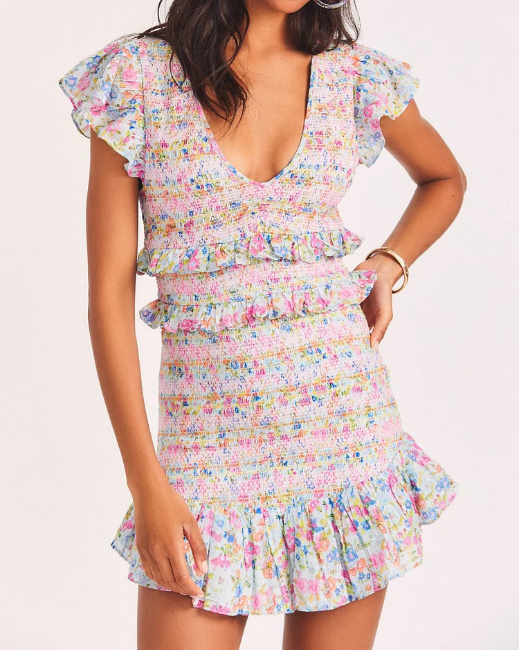 Short sleeve retro mini dress