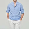Gioiacombo&trade; Camicia Henley a maniche lunghe in cotone tinta unita da uomo