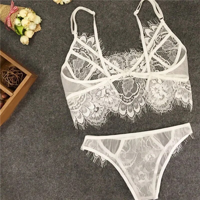 Floral Lace Transparent Lingerie Set for Women