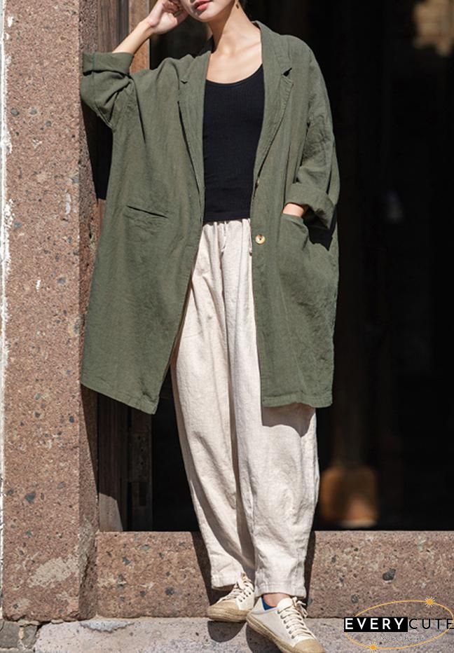 Lapel Solid Color Long Sleeve Corduroy Vintage Long Coat