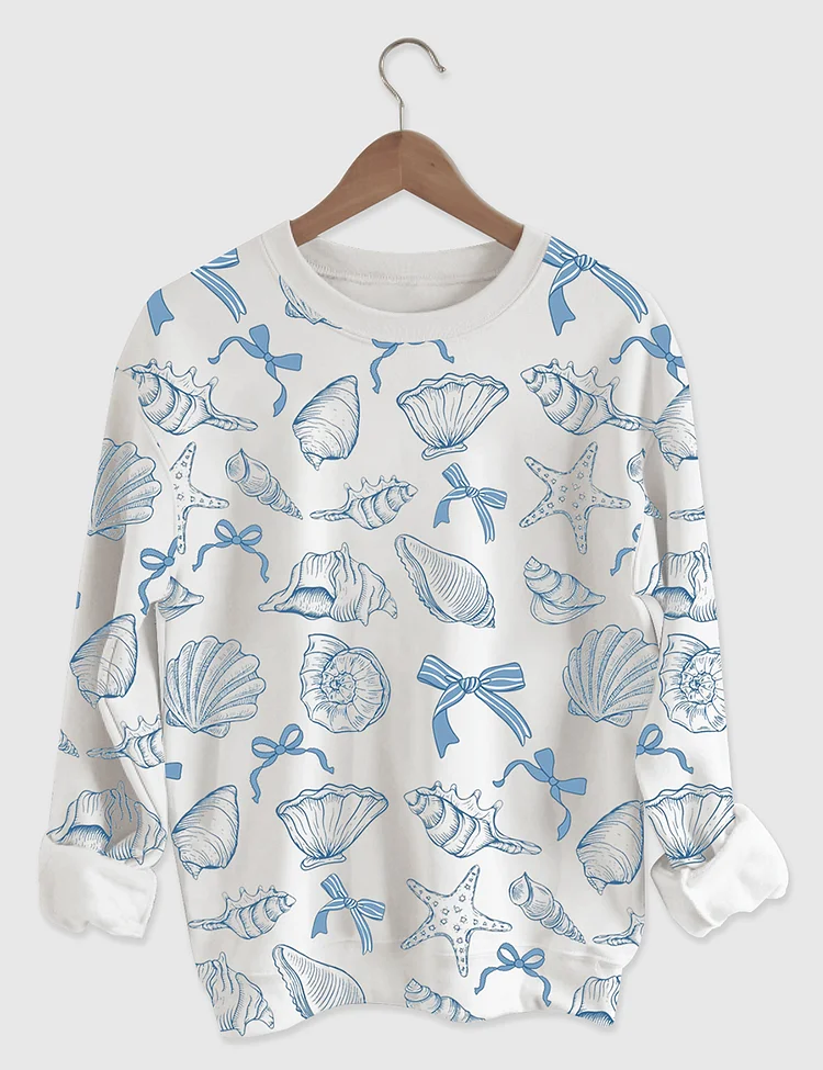 Women's Coquette Seashell Coastal Summer Vibes Long Sleeve Shirt