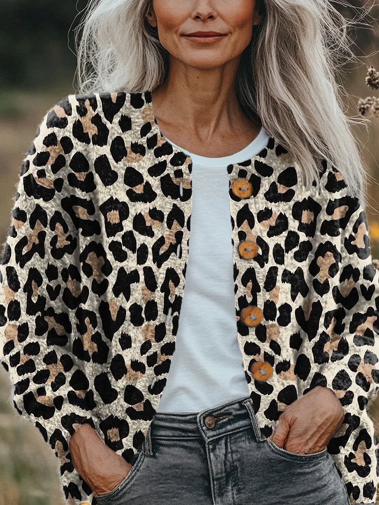 Hot Leopard Print Pattern Printed Buttoned Cardigan Sweater