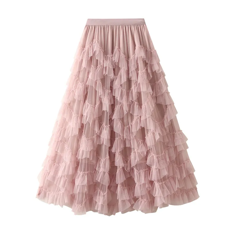 Nigikala Nigikala Xian Heavy Industry Lace Net Velopne Pony Half-Body Skirt Thin Umbrella Skirt Elegant Cake Dress Mid-Long Skirt 1393