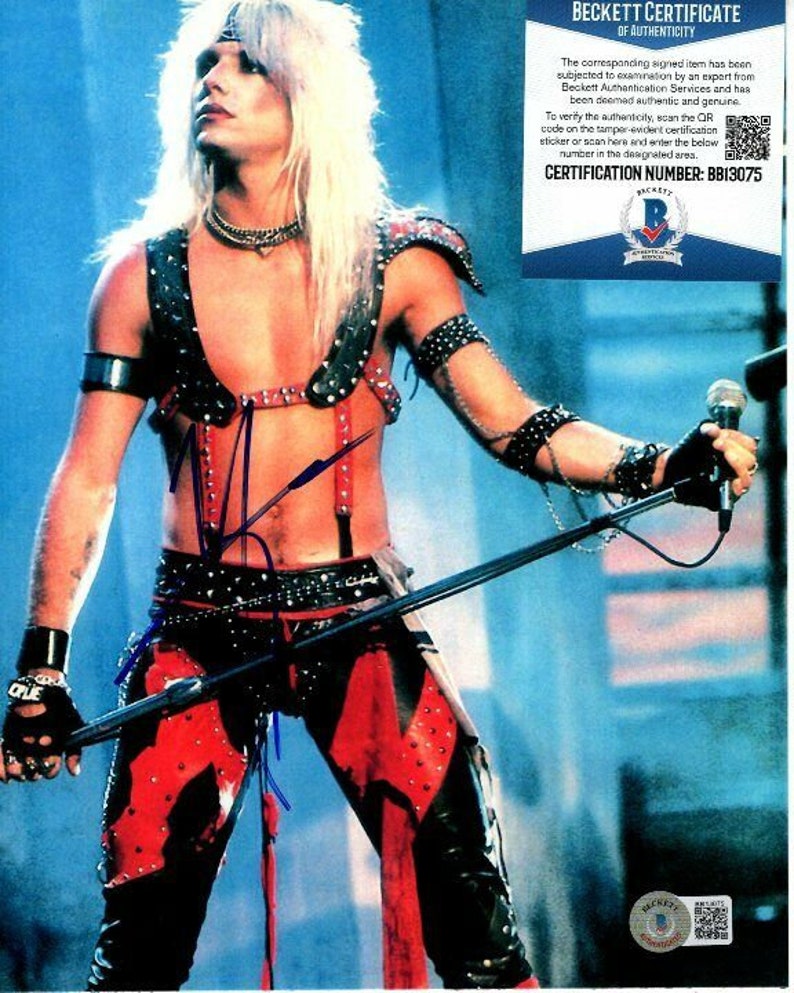 Vince neil signed 8x10 motley crue Photo Poster painting beckett bas