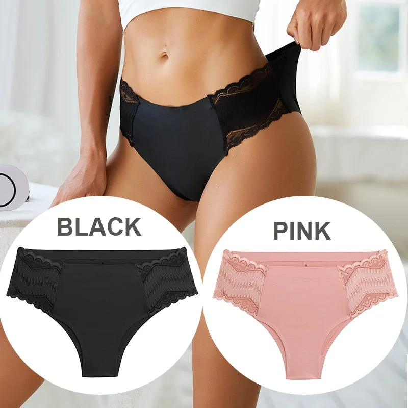 FINETOO 2PCS/Set Seamless Women Pantys Girls Lingerie High Waisted Lace Woman Briefs 8 Solid Colors S-XL Sexy Underpants Women