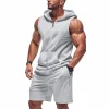Men's Loose-Fit Casual Hooded Vest And Shorts Athletic Set by Inlyline