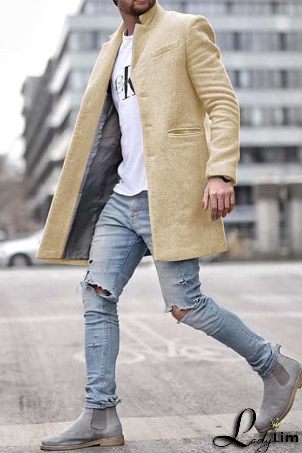 Black Fashion Solid Pocket Buckle Turndown Collar Outerwear