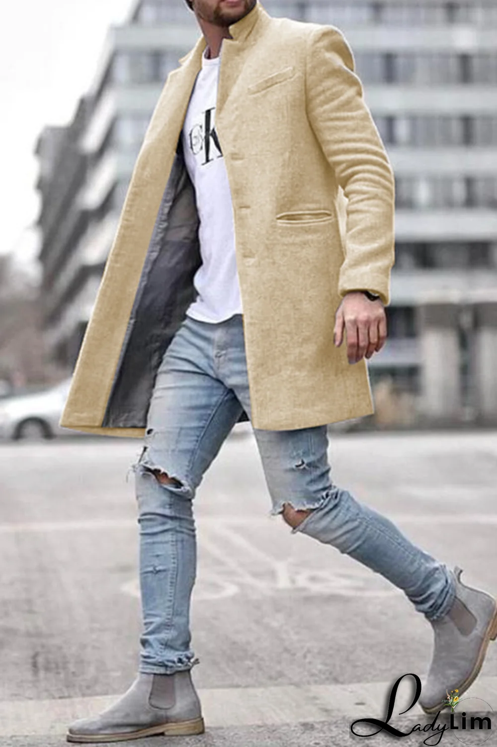 Black Fashion Solid Pocket Buckle Turndown Collar Outerwear