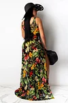 Flower Print Beach Dresses Slit Vacation Dress