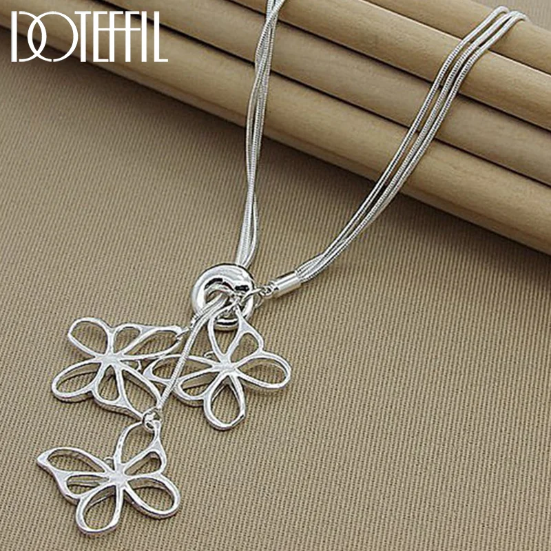 DOTEFFIL 925 Sterling Silver Three Snake Chain Butterfly Necklace For Women Jewelry