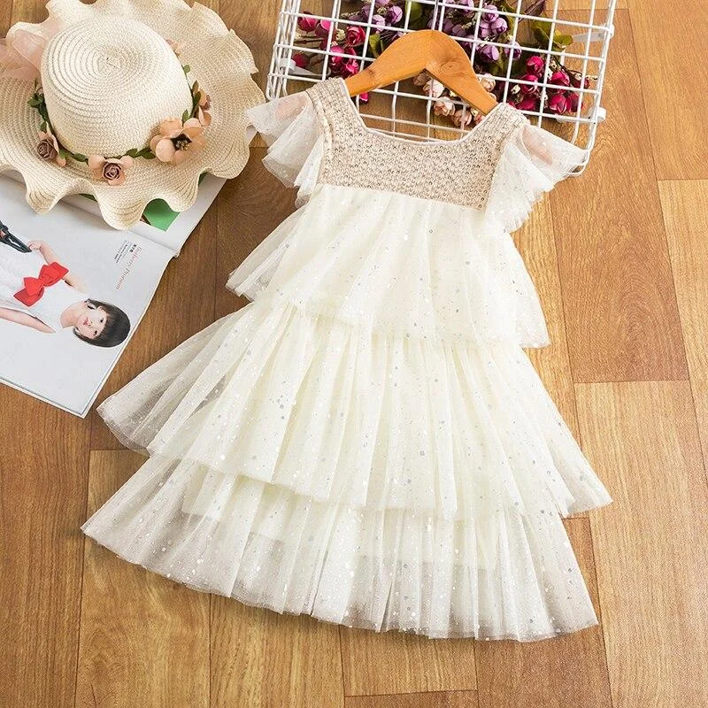 Baby Girl Summer Princess Dress Mesh Chiffon Cake Layers Tutu Outfit  Birthday Party  Dresses Children Clothing Casual Wear