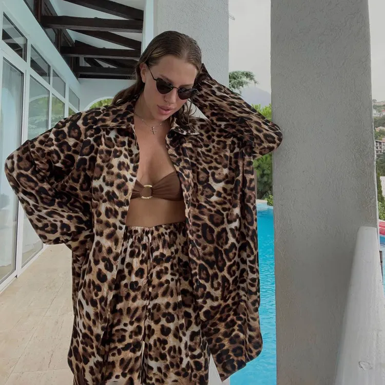 Churchf Churchf Sleeve Leopard Print Loose And Fashionable Two-Piece Set