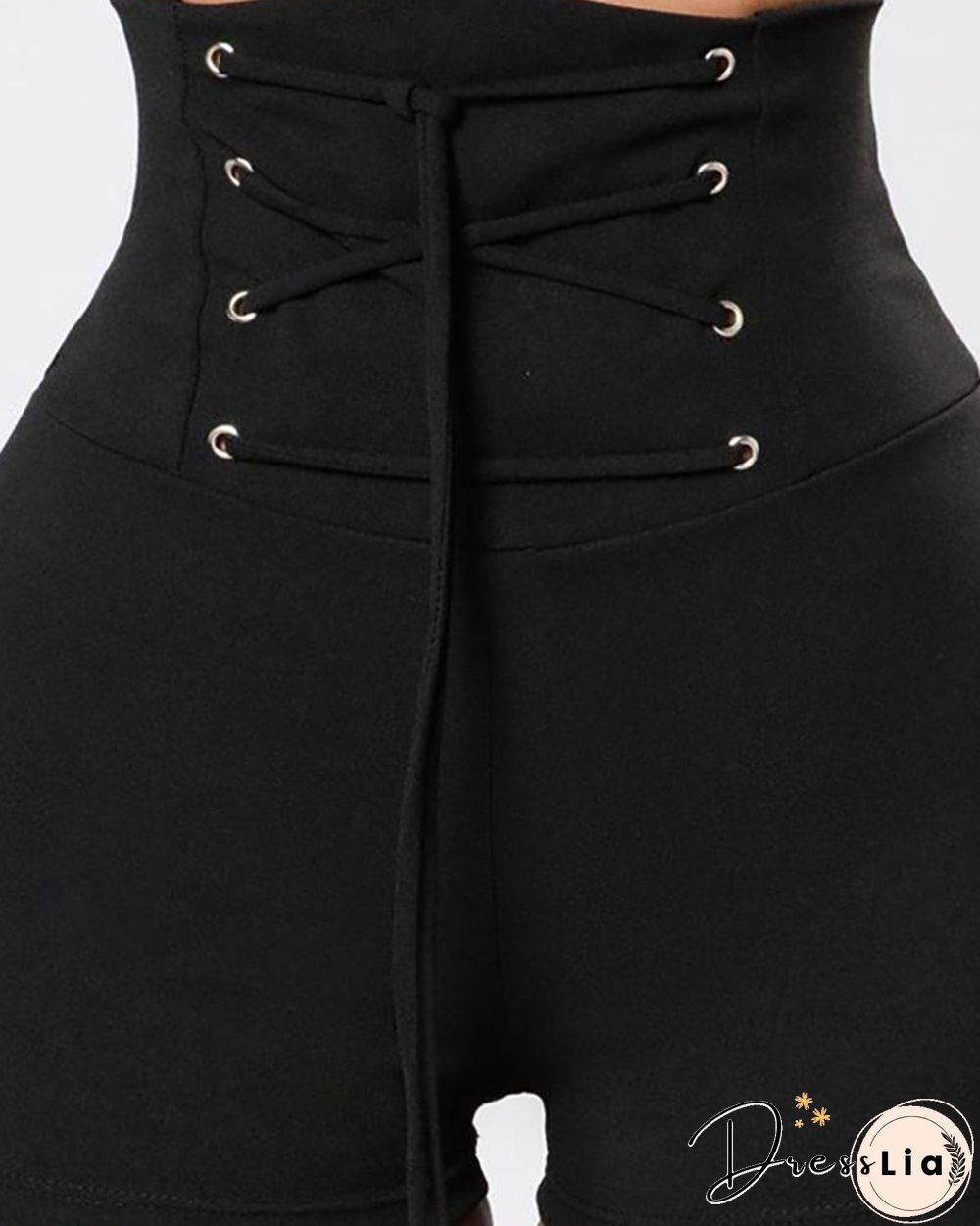 Eyelet Lace-up High Waist Skinny Shorts P11491