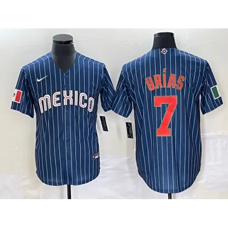 Men's Mexico Baseball #7 Julio Urias 2023 Navy World Baseball Classic Stitched Jersey W7H0