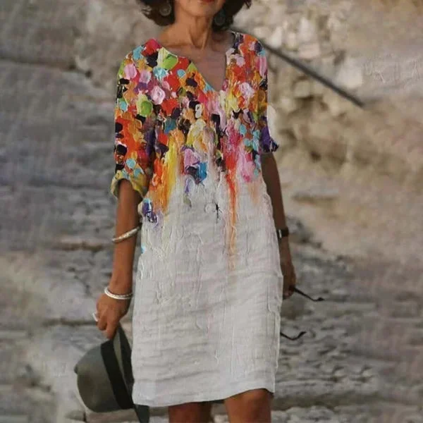 Fashion Oil Painting Printed V-neck