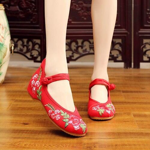 Handmade Women's Vintage Embroidered Canvas Ballet Flats Ladies Comfortable Chinese Ballerinas Vegan Embroidery Shoes